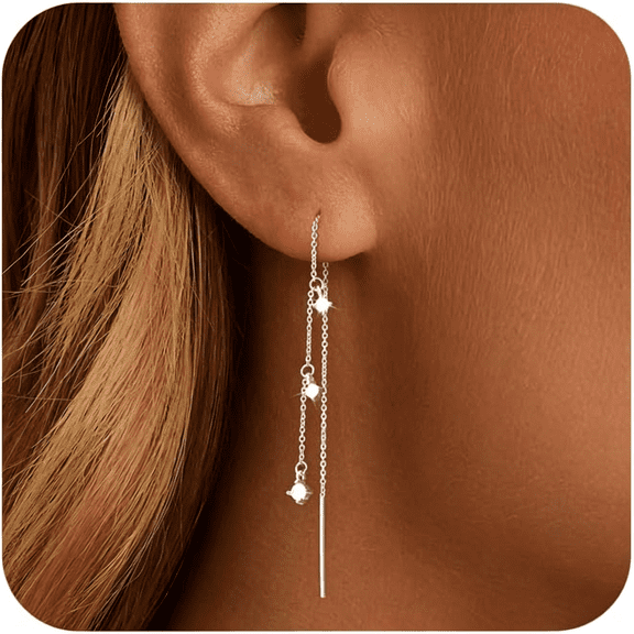 DESIGNICE Gold Dangle Earrings for Women Non Tarnish 14K Gold Plated Drop Wedding Hypallergenic Earring Dainty Long Hanging Chain Cz Pearl Threader Earrings Trendy Silver Plated Jewelry for Women