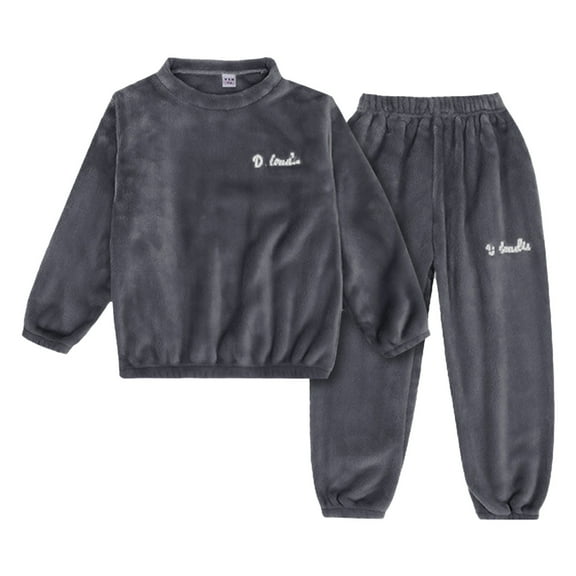 LUOGENLI Pajamas Girls Christmas Pajamas Size 10-12 Boys and Girls' Flannel Clothes Long Sleeve and Pants Winter Warm Soft Fuzzy Homewear with Sweatpants Grey 165