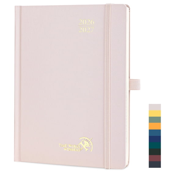 POPRUN Academic Planner 2026-2027, 6.5"x 8.5", (Jul.26-Jun.27) Weekly Monthly Appointment Book with Hourly Time Slots, Hardcover & Monthly Tabs, 100GSM Thick Paper - Light Pink