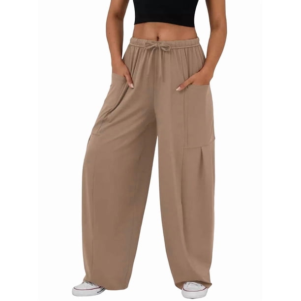 Pantalones Bombachos Holgados de para Mujer, Pantalones Casuales de Verano con Cordón, Ropa de Viaje con Bolsillos 2025 Caqui L
