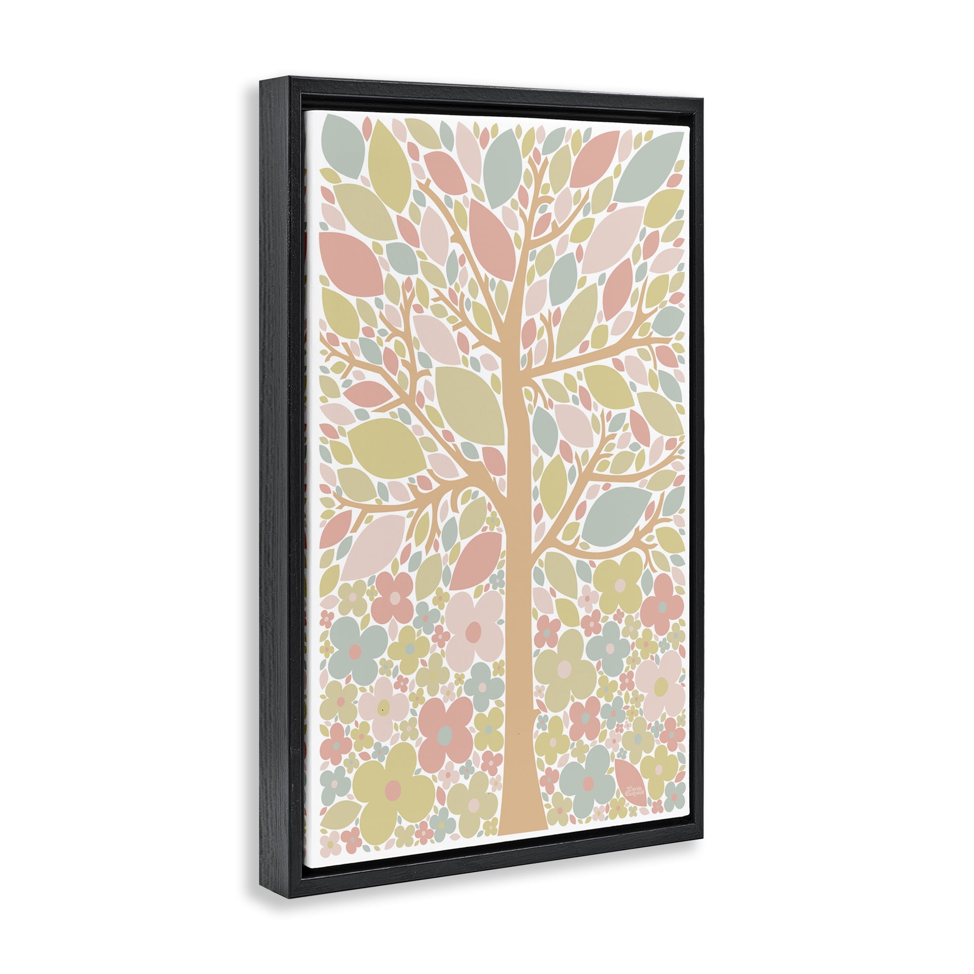 Stupell Industries Tree with Pastel Leaves Landscape Painting Black Floater Framed Art Print Wall Art, 21 x 31