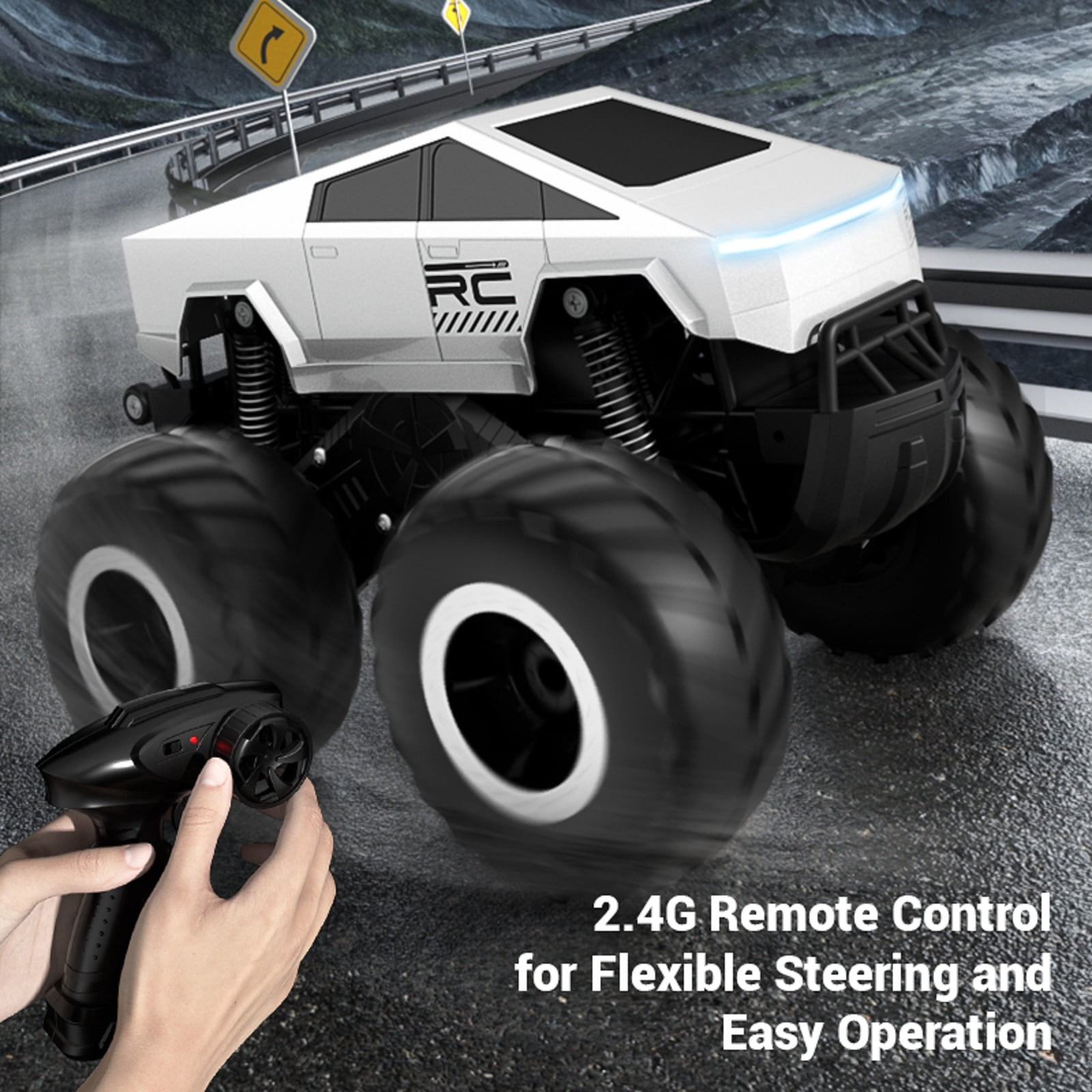 Amphibious Remote Control Car, 4WD Off-Road RC Truck with Dual Batteries, 2.4GHz Waterproof All Terrain RC Vehicle with LED Lights