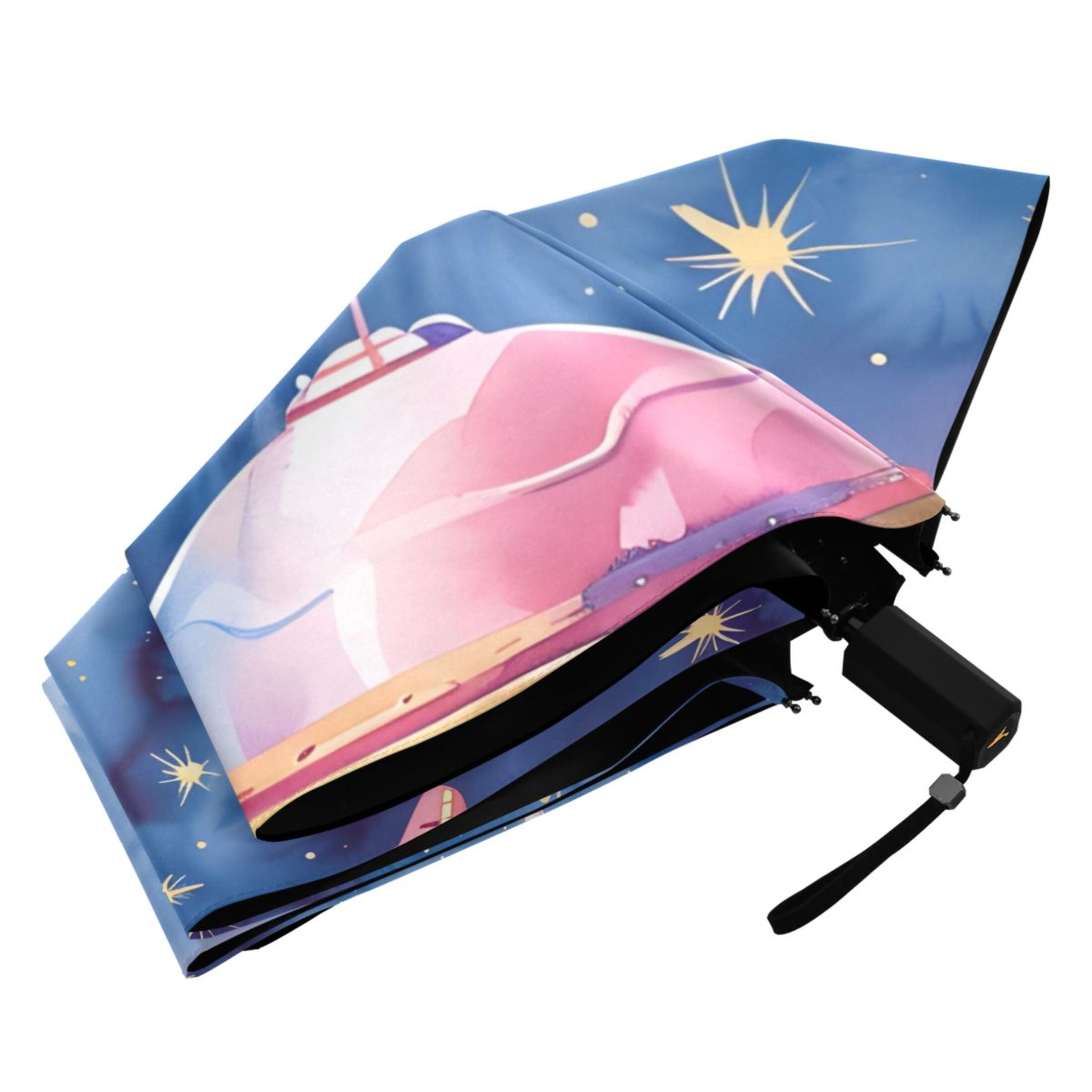 Ufo on Sky Compact Sun Umbrella Windproof Travel Umbrellas for Rain Strong Portable UV Protection
