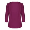 thumbnail image 5 of Weiqiqre Women's Fashion Casual Solid Color V-Neck T-shirt 3/4 Sleeves Buttons Blouse Loose Casual Tops, 5 of 5