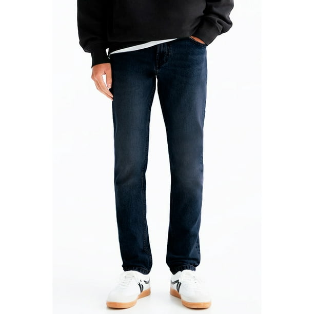 Pantalón Recto para Hombre Shendy Vendy Mezclilla Strech Clasico con Bolsillo Azul Oscuro 34