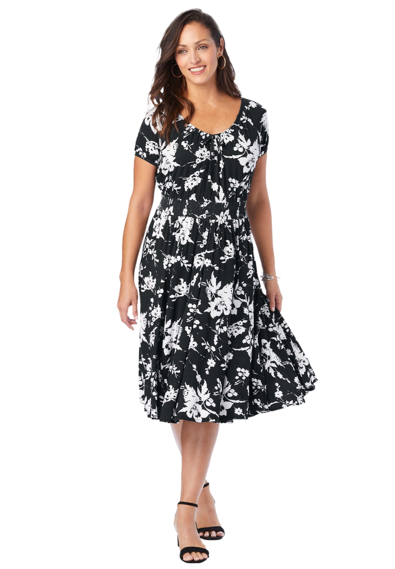 Jessica London Women's Plus Size Flared Peasant Dress