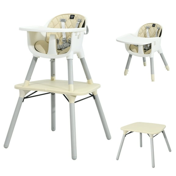 Babyjoy 4 in 1 Baby High Chair Convertible Toddler Table Chair Set with PU Cushion Beige