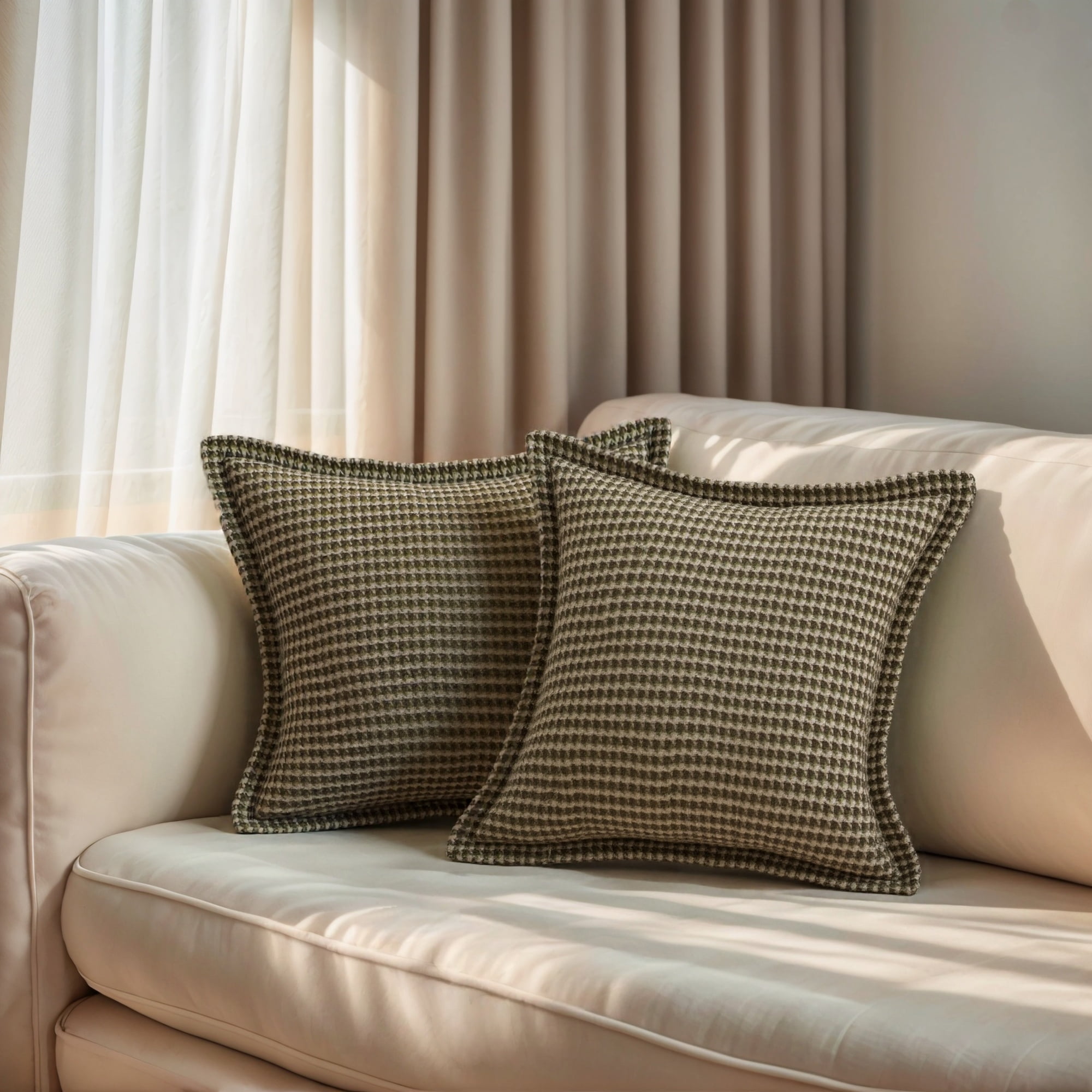 Unique Bargains Soft Houndstooth Throw Pillow Covers Set of 2 Green 20" x 20"