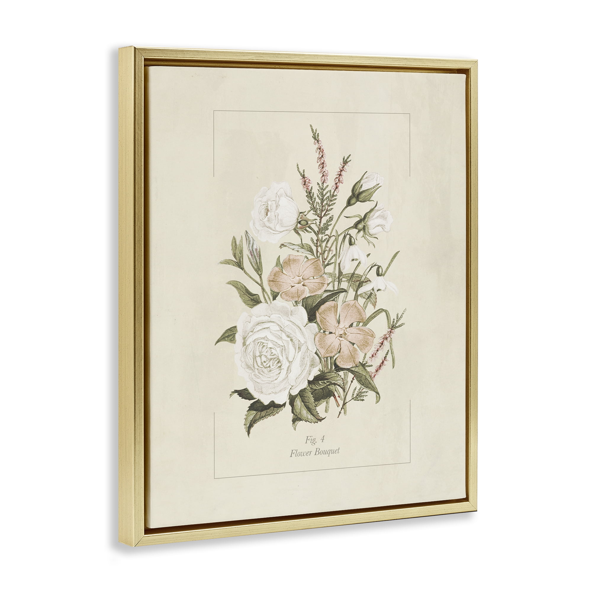 Stupell Industries Neutral & Soft Bouquet Study Gold Framed Floater Canvas Wall Art, design by Dan Meneely