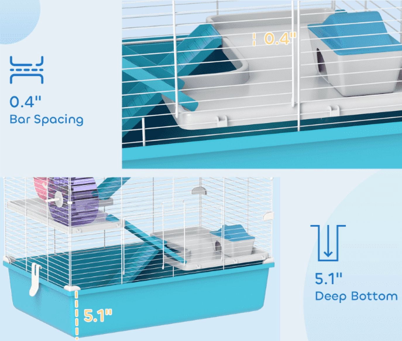 Hamster Cage 6 Tier with Tubes & Tunnels, Light Blue - Dwarf Hamster Gerbil Habitat