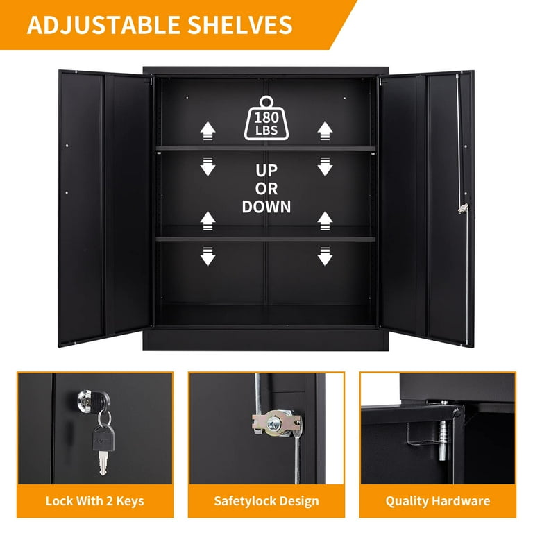 Metal Storage Cabinet with 2 Doors, Lockable Steel Storage Cabinet with 2  Doors and Adjustable Shelves, Steel Lockable File Cabinet, Locking Tool