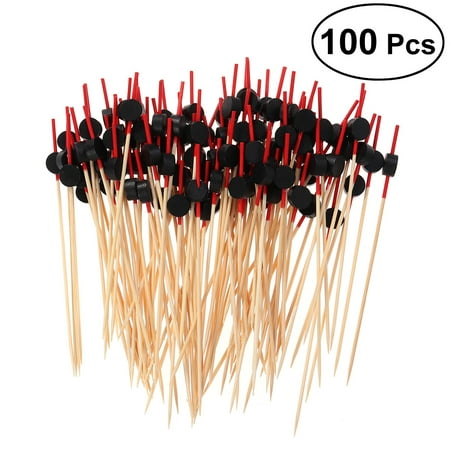 

Food Picks Cocktail Fruit Appetizer Drink Picks Sticks Disposable Wood Toothpicks Party Supplies (About 100pcs Black Flat Beads