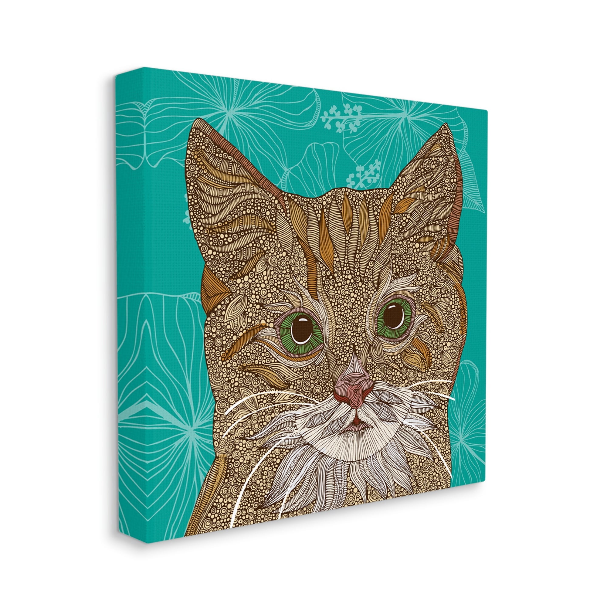 Stupell Industries Cat Portrait Hibiscus Botanicals Abstract Fractal Designs Graphic Art Gallery Wrapped Canvas Print Wall Art, Design by Valentina Harper
