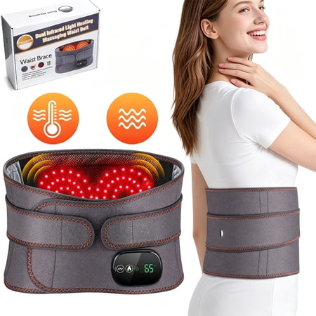 Heated Massage Belt, Cordless Heating Pad for Back with 3 Heat Levels and 3 Vibration Modes, 5000mAh Rechargeable USB Electric Waist Heating Wrap with 46.5 Inch Belt, Gray