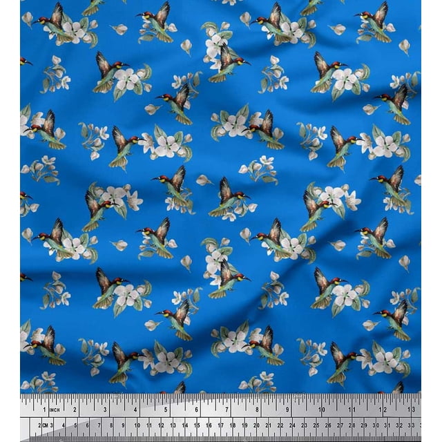 Soimoi Viscose Chiffon Fabric Leaves,Flower & Humming Bird Print Fabric by Yard 42 Inch Wide