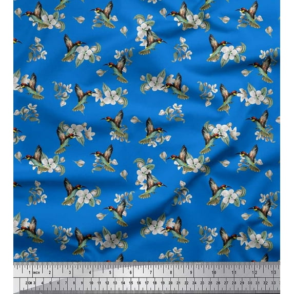 Soimoi Cotton Duck Fabric Leaves,Flower & Humming Bird Print Sewing Fabric Yard 42 Inch Wide