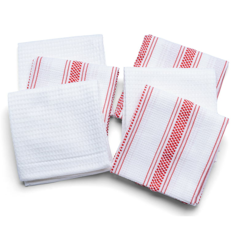 All Cotton and Linen Kitchen Towels, Linen Dish Towels, Striped Tea Towels,  Farmhouse Hand Towels, Absorbent Bulk Towels, White/Terracotta, Set of 2  18x28 
