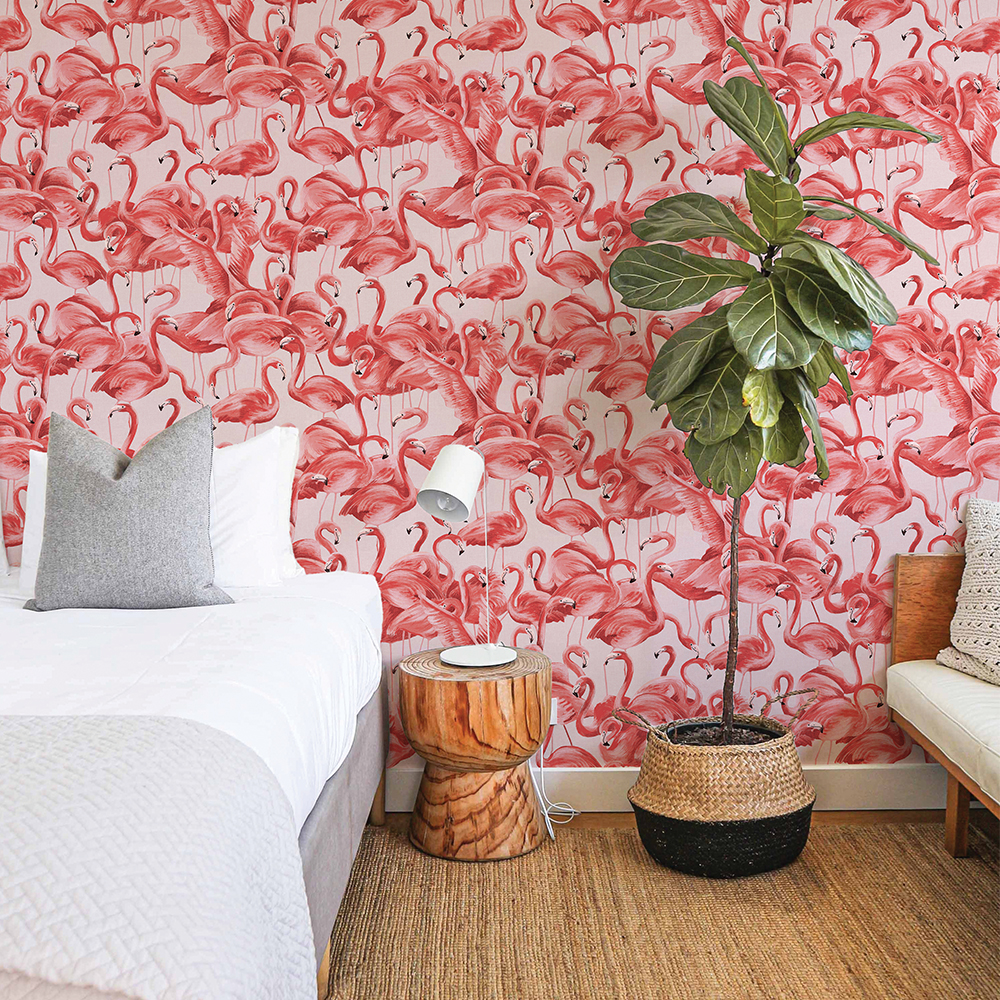 Tempaper Flamingo Pink Tropical Peel and Stick Wallpaper, 20.5" x 16.5'