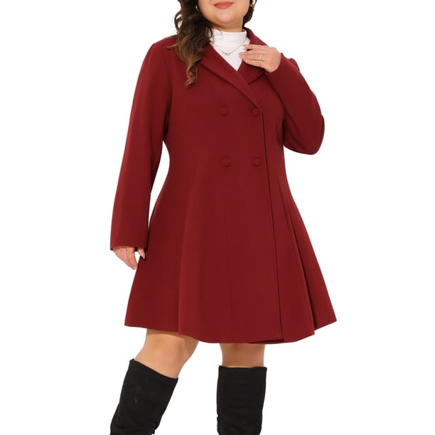 Abrigos de mujer de tallas grandes GRACE & GRANDEUR, abrigo de guisante de invierno de doble botonadura con solapa de muesca, abrigo tipo trench 1X burdeos