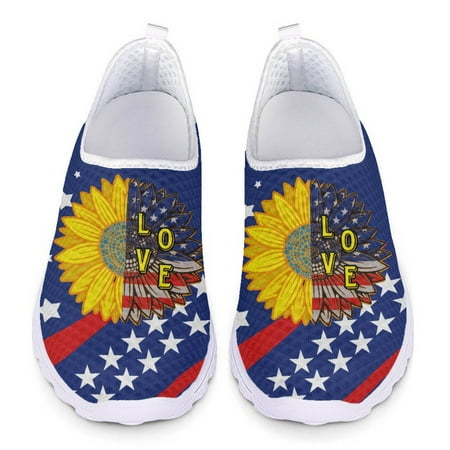 Woman Flats Ladies Sneakers Colorful American Flag Print Mesh Loafers Women Outdoor Slip On Footwear Comfort Casual Shoes 2024