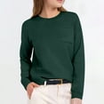 thumbnail image 6 of XPMWRP Women's Solid Color Loose Casual Sweaters Crewneck Basic Long Sleeve Sweater Lightweight Knit Tunic Pullovers with Chest Pocket Green M, 6 of 9