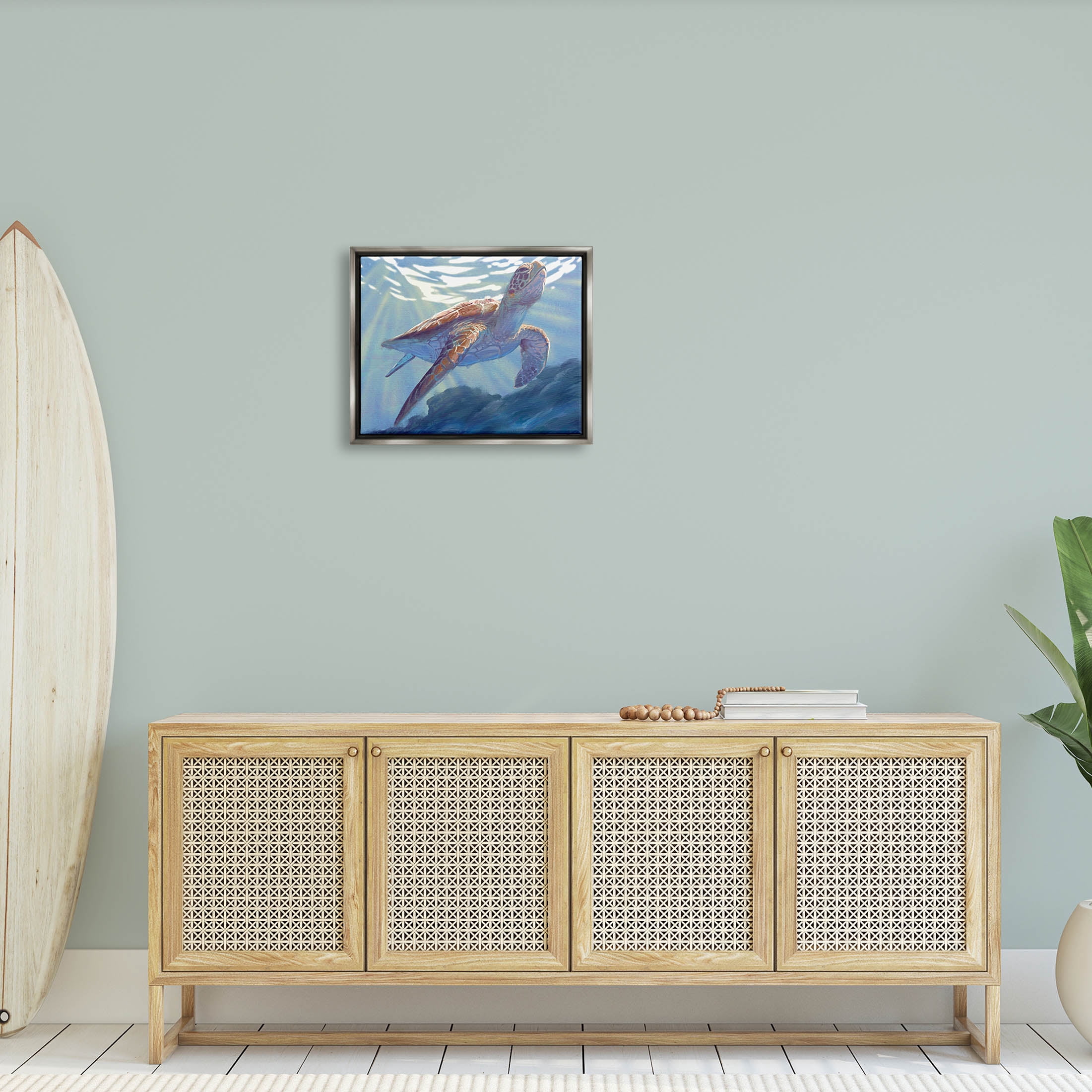 Stupell Industries Deep Ocean Sea Turtle Painting Luster Gray Floating Framed Canvas Print Wall Art, Design by Ziwei Li
