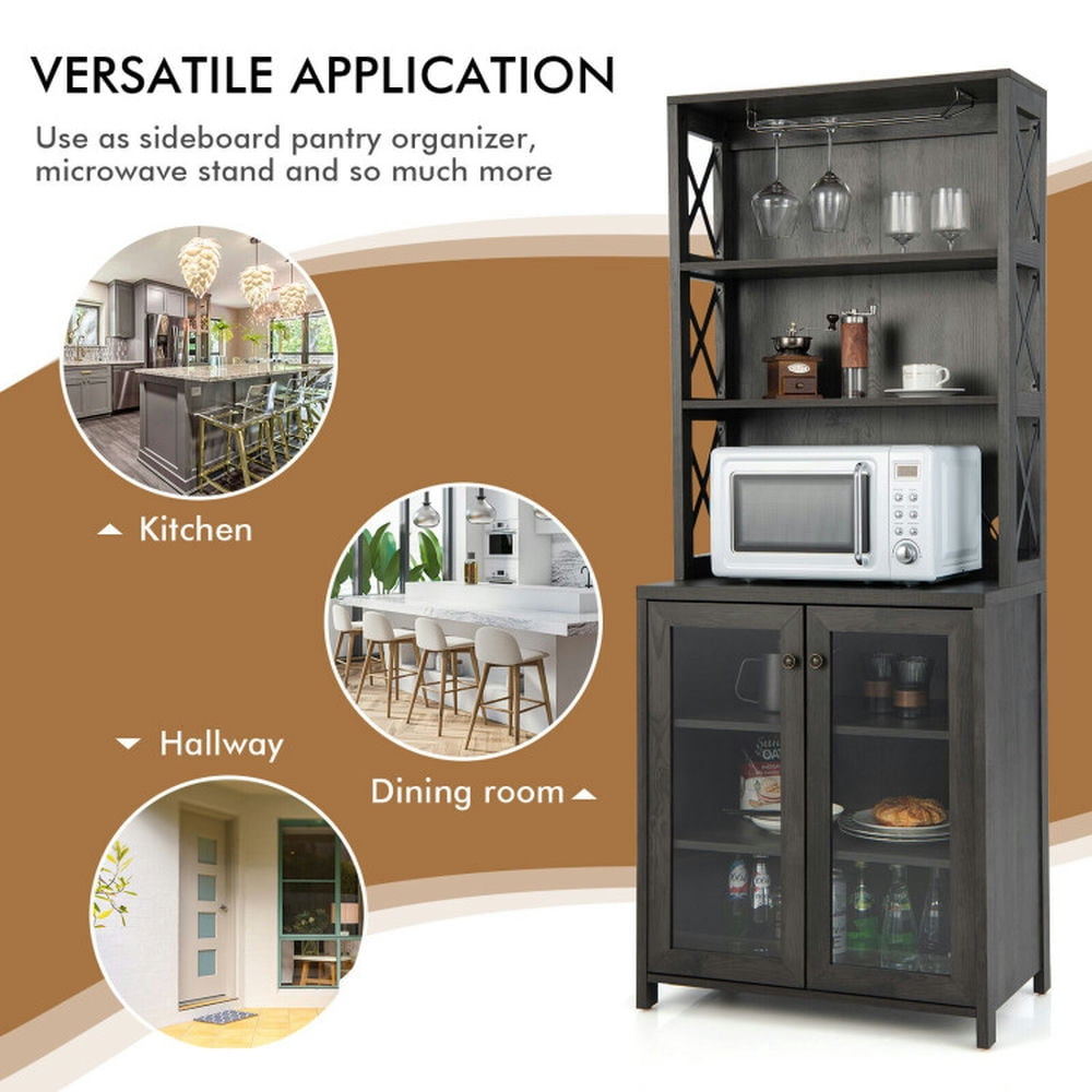 Finihen Kitchen Storage Cabinet, Buffet Sideboard, Tall Freestanding Bar Cabinet Buffet with Glass Holder and Adjustable Shelf, for Dining Room, Kitchen, Living Room, Gray Finihen Kitchen Storage Cabinet, Buffet Sideboard, Tall Freestanding Bar Cabinet Buffet with Glass Holder and Adjustable Shelf, for Dining Room, Kitchen, Living Room, Gray