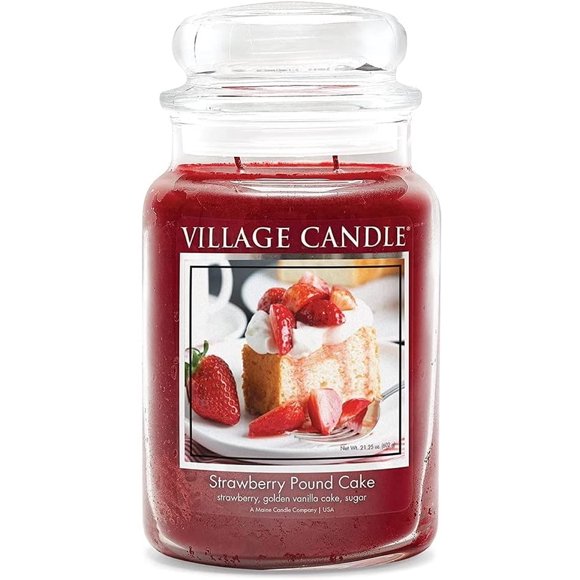 Village Candle Strawberry Pound Cake, Large Glass