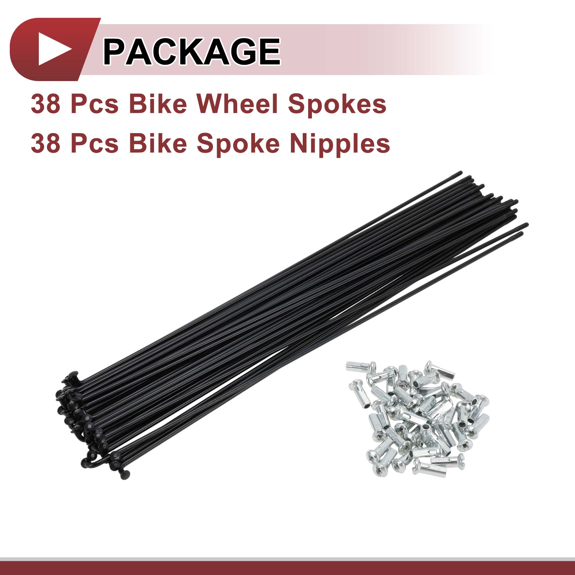 Unique Bargains 38Pcs 13G Bicycle Spokes Bike Wheel Spoke Carbon Steel Black 9.65"