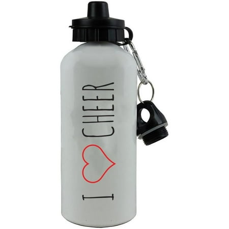 

HTYSUPPLY I Love Cheer Aluminum White Finish 20 Ounce 600ML Sport Cheerleader Water Bottle