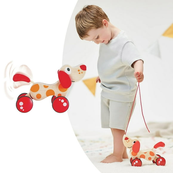 Wooden Pull Along Dog Tractor Toy For Classic Children' Pull Toy With Rolling Wheels For Children's Kitchen