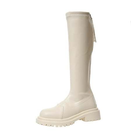 

TAIAOJING Women Boots Mid Calf Boots Autumn And Winter Fashion And Comfortable Plush Solid Color Platform Square Heel Back Zipper Shoes