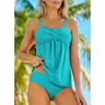 thumbnail image 4 of Sidefeel Women Sexy Ruched Padded Tankini Set Fashion Solid Color Padded Swim Top and Bottoms Bathing Suit Sky Blue XL 16-18, 4 of 8
