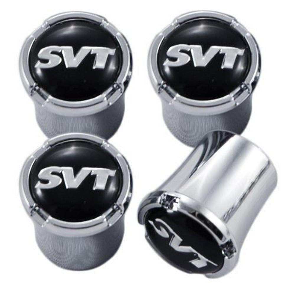 Ford SVT Black & Chrome Valve Stem Caps ; Lightning, Mustang Cobra