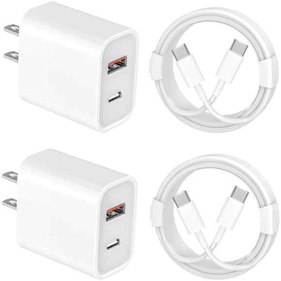 USB-C Charger Super Fast Charging, 2Pack 20W Dual Port USB C Wall Charger USB A Quick Charging Block Plug with 2Pack 6FT USB-C Cable for Galaxy S24/S23+/S22/S21/S20/16/15/15 Plus/15 Pro Max 2Pack