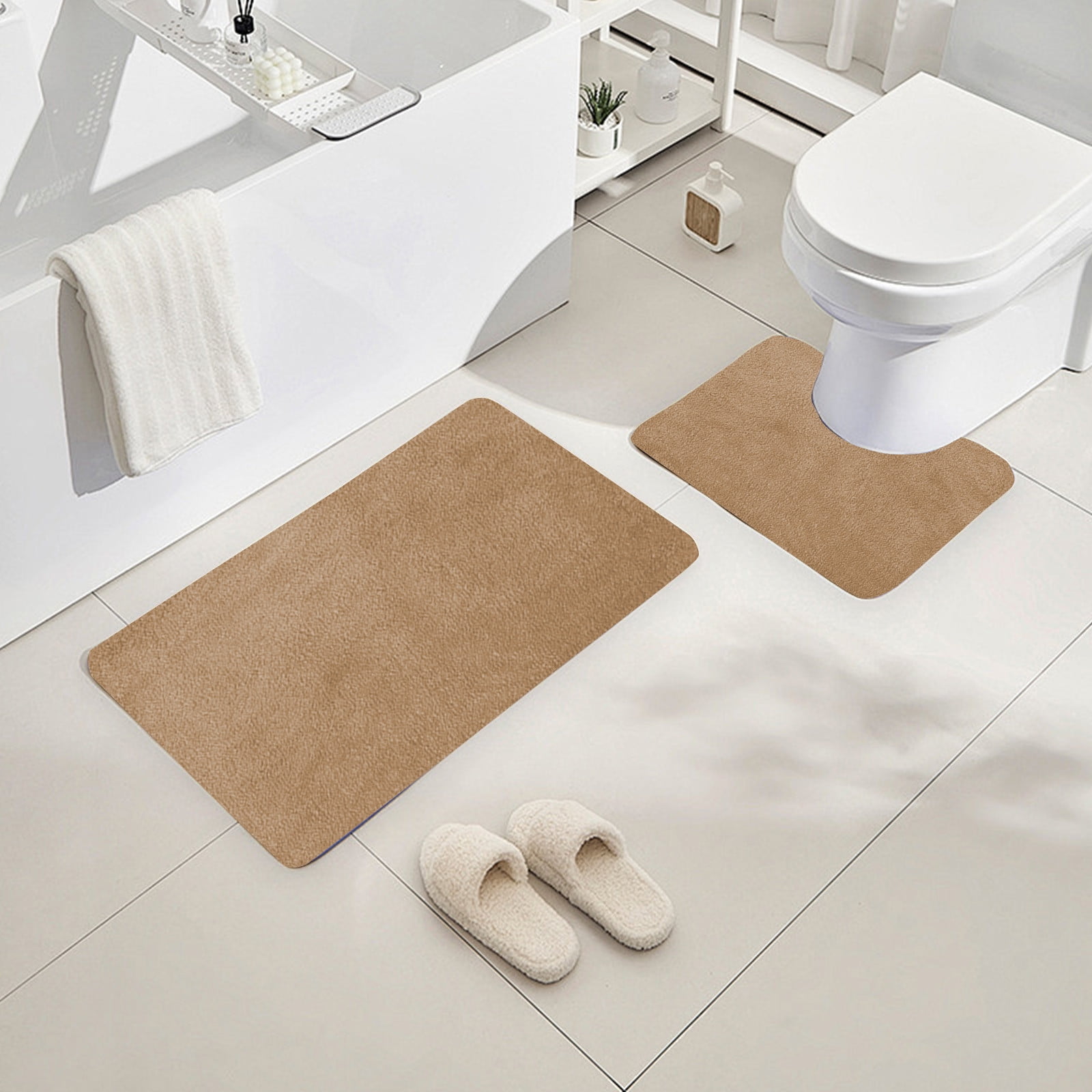 InsCrazy Bathroom Rugs Sets 2 Piece Bathroom Floor Mat 2 Piece Solid Color AntiDirty Carpet Toilet Bathroom Non-Slip Absorbent Floor Mat Bathroom Foot Mat Bath Decor