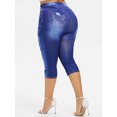 thumbnail image 3 of Rosegal Women Casual Plus Size 3D Lace Up Jean Print Capri Leggings Blue 2X, 3 of 6