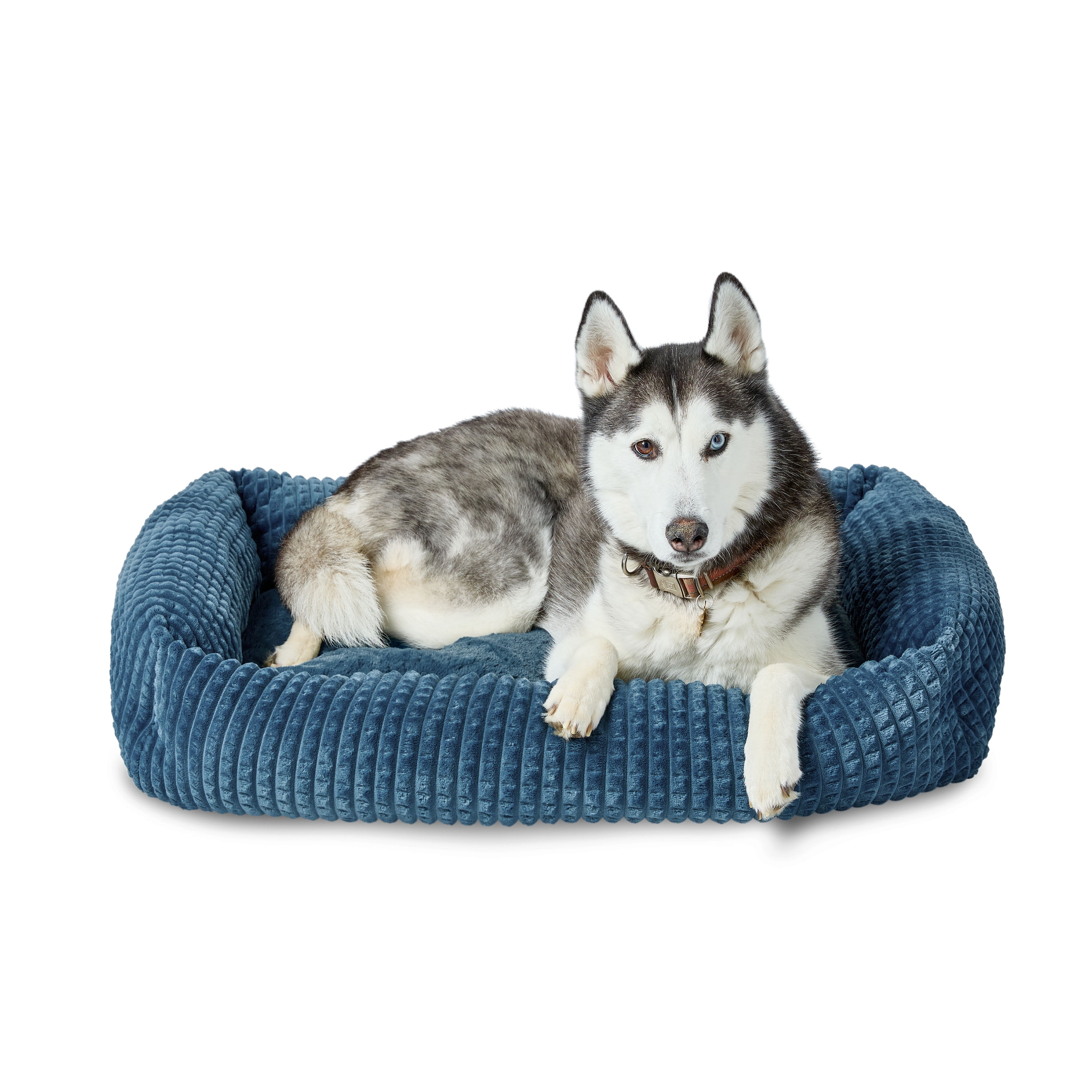 Vibrant Life Large Flannel Waffle Texture Bolster Cat or Dog Bed, Blue, 27" x 36"