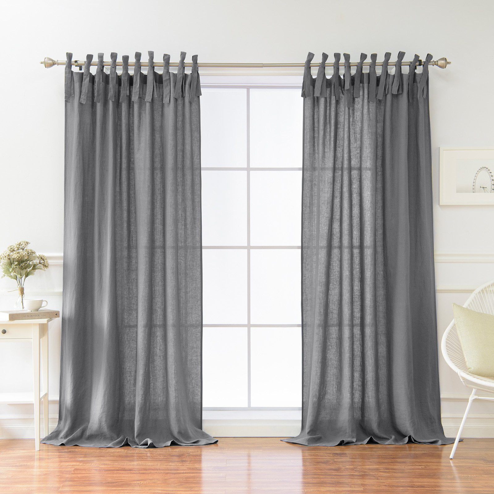 Best Home Fashion Opaque Tie Top Linen Single Curtain Panel