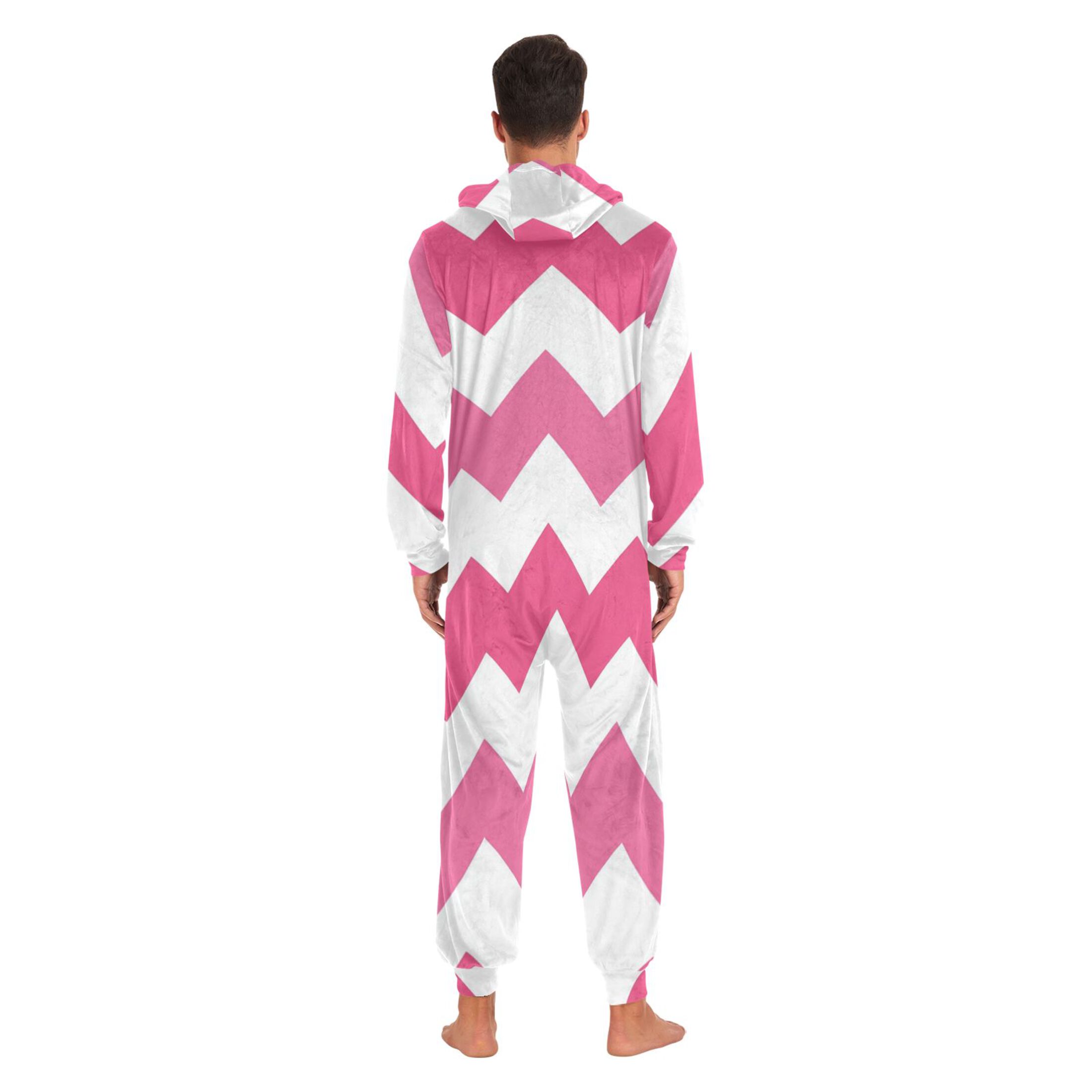 Pinkish V-shaped Lines Adult's Hoodie Onesie Jumpsuit One-Piece Pajamas with Zipper Unisex for Holiday M
