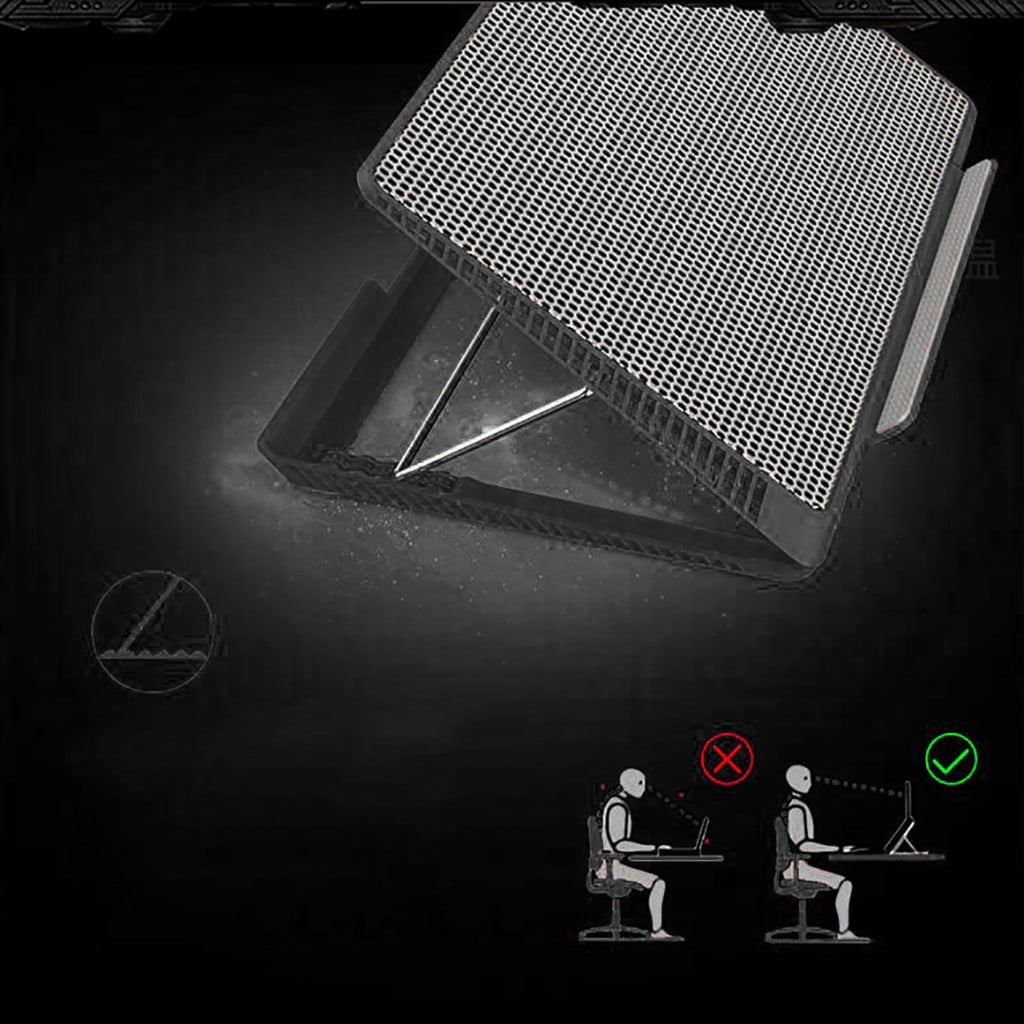 Black Laptop Cooling Pad Notebook Stand With 6 Fans Usb Powered Adjustable Height Dual Usb Ports 17.32X11.42X1.38In