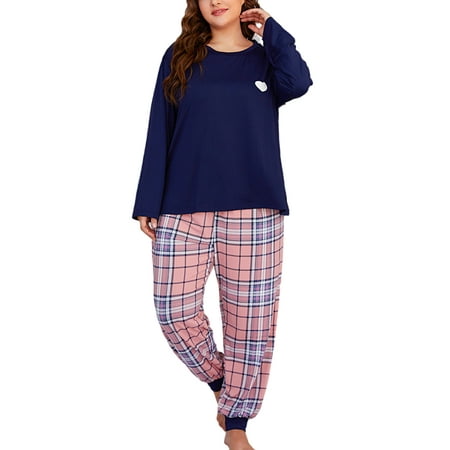 

Frontwalk Pajamas Set for Womens Long Sleeve Sleepwear Comfy PJs Classic Plaid Lounge Sets Plus Size Nightwear Loungewear Homewear