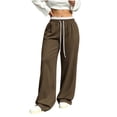 thumbnail image 3 of cocolona Womens Casual Solid Color Lace Sweatpants Elastic Waist Drawstring Wide Leg Travel Lounge Pants with Pockets, 3 of 5