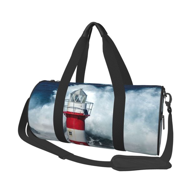 Balery Circular Lighthouse Bolsa de Gimnasio para Mujeres y Hombres, Bolsa de Viaje Impermeable, Bolsa de Fin de Semana con Compartimento para Zapatos y Bolsillo Húmedo