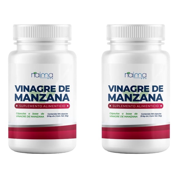 NAIMA Kit 2 Frascos de Vinagre de Manzana, 100 Cápsulas c/u | Suplemento Alimenticio 100% Puro y Natural | Apoyo Digestivo y Bienestar General | Sin Aditivos