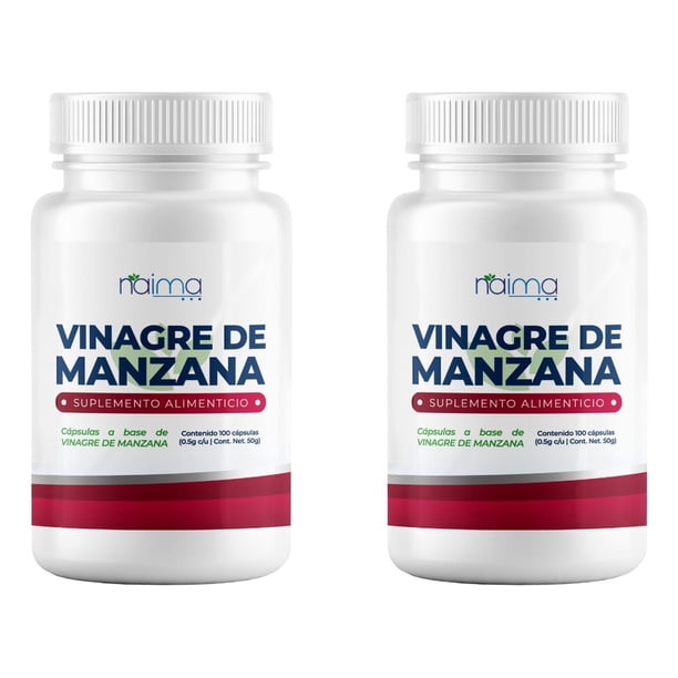 NAIMA Kit 2 Frascos de Vinagre de Manzana, 100 Cápsulas c/u | Suplemento Alimenticio 100% Puro y Natural | Apoyo Digestivo y Bienestar General | Sin Aditivos