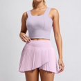 thumbnail image 2 of Arlun Yoga Gym Sweatsuits Women 2 Piece Outfits Fast Dry Vest Style Sleeveless Crop Tops and Pleated Tennis Skirts with Pockets Breathable Solid Color Fitness Sports Sets Light Purple L, 2 of 5