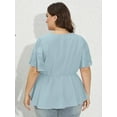 thumbnail image 7 of SHOWMALL Women Plus Blouses Casual Peplum Summer Lace Short Bell Sleeve Tops Dressy Light Blue 2X Cinched Waisted Chiffon Work Blouse, 7 of 7