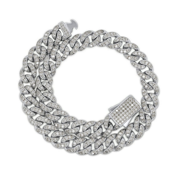 Round Cut Lab Created Moissanite Diamond 6MM Width Cuban Chain Bracelet For Men In 14k White Gold Over 925 Sterling Silver(G-H Color,VVS1 Clarity,2.70 Ct)