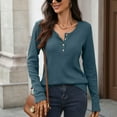 thumbnail image 5 of Long Sleeve T-Shirt for Women Henley Shirt Casual Waffle Knit Button Down Tops Soft Lightweight Pullover Blouse for Fall Winter, 5 of 5